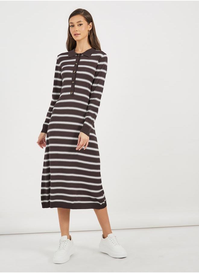 Styli Striped Polo Midi Dress  - Image 4