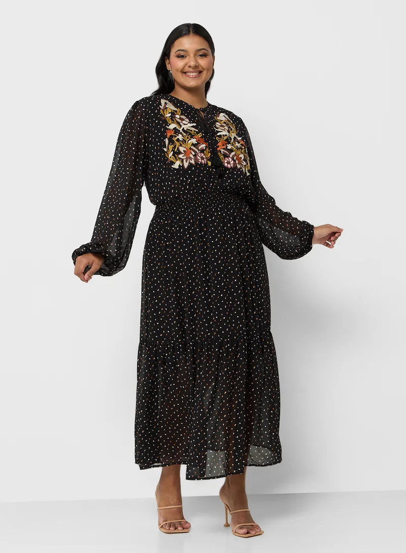 Ella Plus Embroidered Chiffon Midi Dress