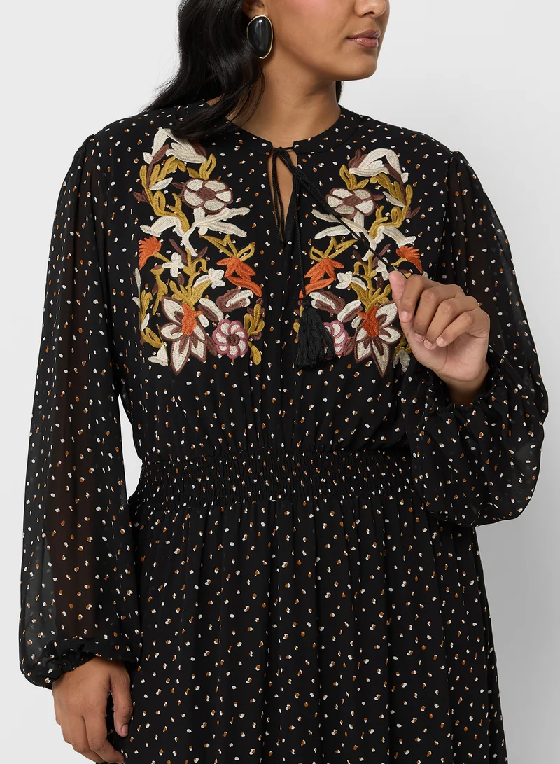 Ella Plus Embroidered Chiffon Midi Dress