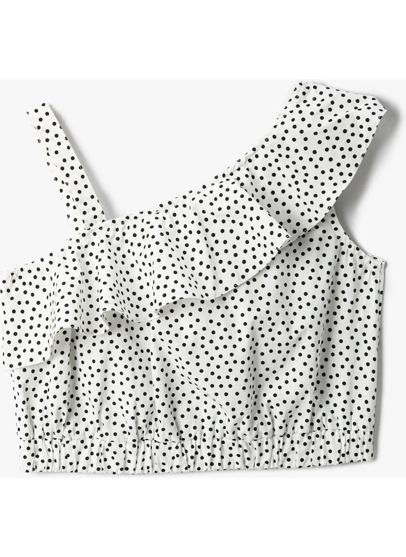 كوتون Crop Top One Shoulder Ruffle Sleeveless Polka Dot Cotton