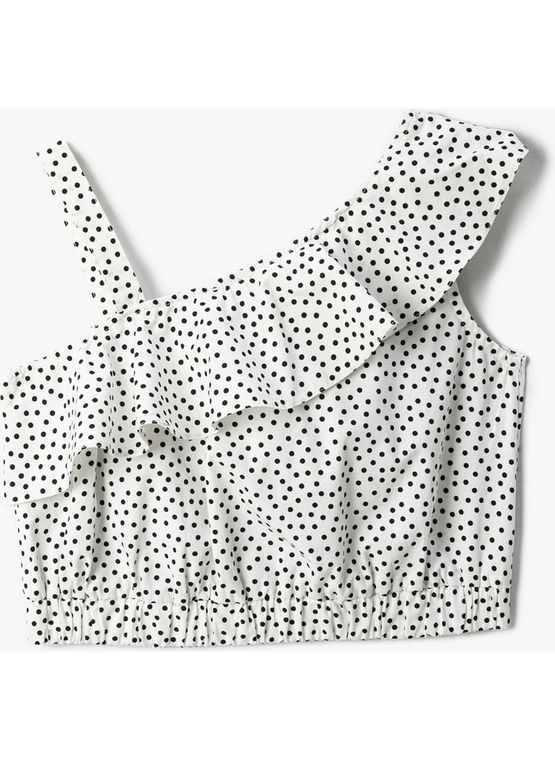 KOTON Crop Top One Shoulder Ruffle Sleeveless Polka Dot Cotton  - Image 2