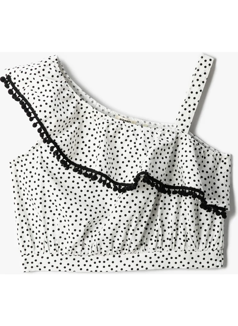 كوتون Crop Top One Shoulder Ruffle Sleeveless Polka Dot Cotton