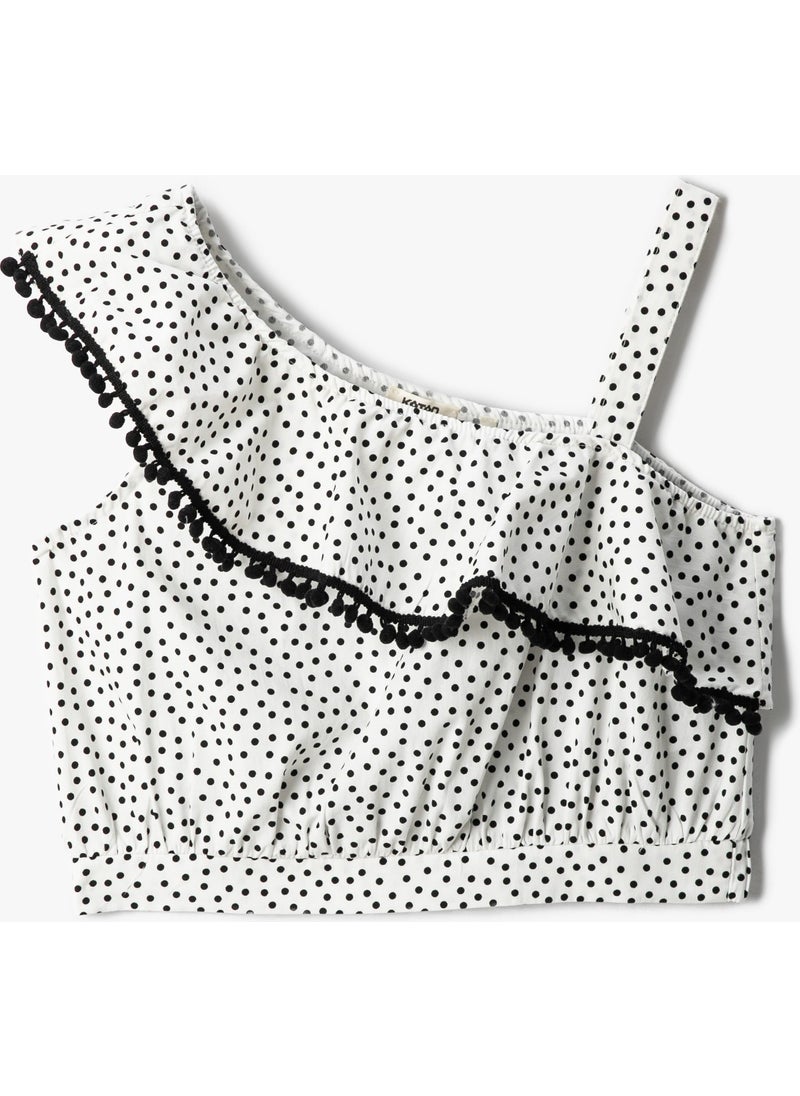 KOTON Crop Top One Shoulder Ruffle Sleeveless Polka Dot Cotton  - Image 1