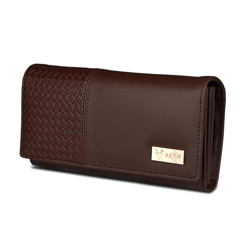 ALSU Women's Brown Faux Leather Hand Wallet Clutch Trendy | 6 Card Slots | Phone Pocket (irf-017br) - Image 1