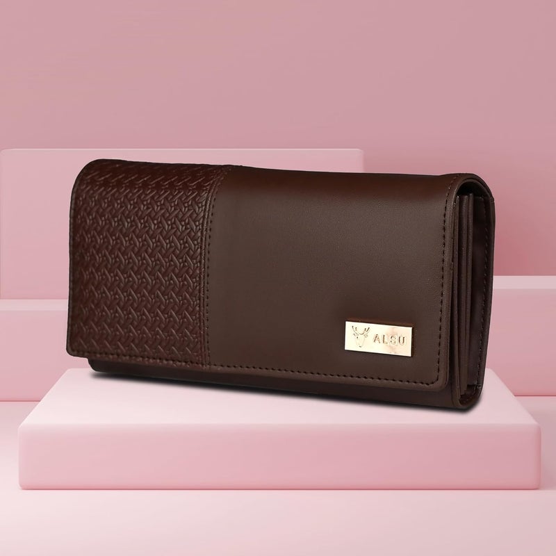 ALSU Women's Brown Faux Leather Hand Wallet Clutch Trendy | 6 Card Slots | Phone Pocket (irf-017br) - Image 4