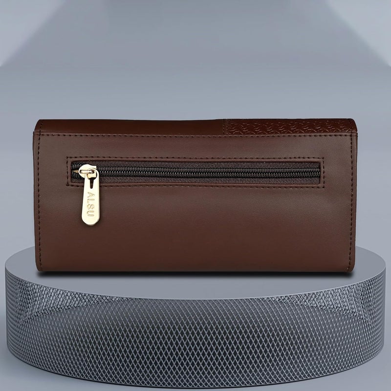 ALSU Women's Brown Faux Leather Hand Wallet Clutch Trendy | 6 Card Slots | Phone Pocket (irf-017br) - Image 3
