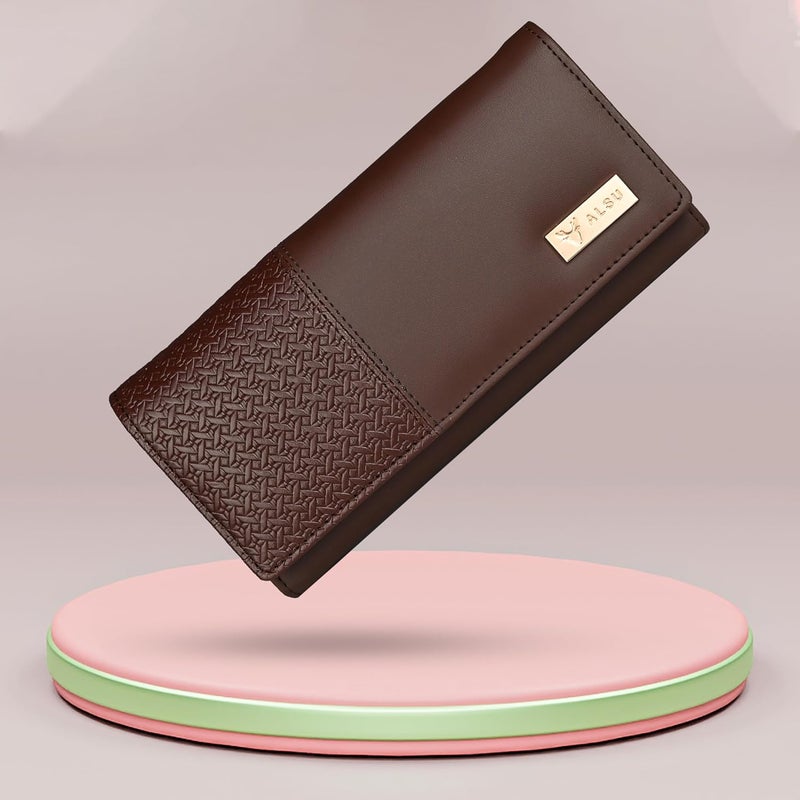 ALSU Women's Brown Faux Leather Hand Wallet Clutch Trendy | 6 Card Slots | Phone Pocket (irf-017br) - Image 2