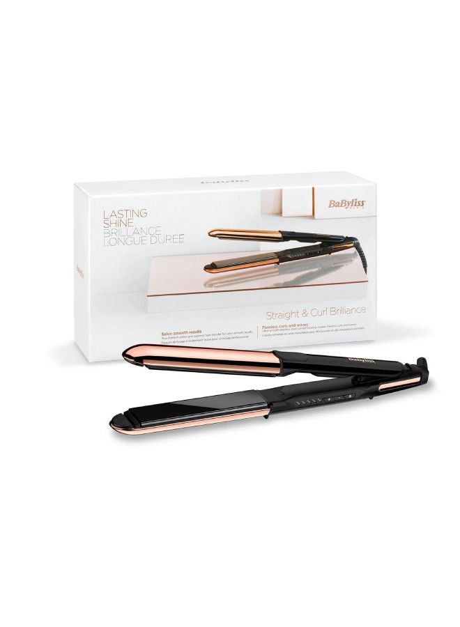 BaByliss Hair Straightener with True Titanium Plates For Fast Smoothing, 5 Temperature Settings For Versatility With Fast Heat-up Time, Lightweight And Ergonomic Design With Shiny Results, ST482SDE Black/Rose Gold - Image 2