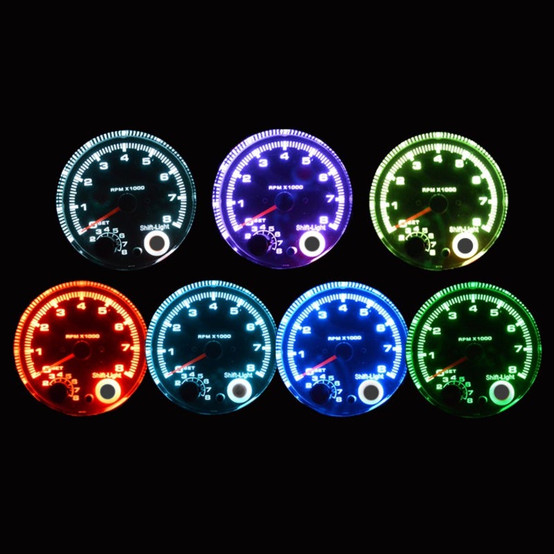 Tachometer: Silver 0~8000RPM Adjustable 7 LED Colors Shift Light - Shockproof Durable Easy Install RPM Gauge for 1-8 Cylinder Gasoline Vehicles 1-2 Cylinder New Motorcycles - Image 3