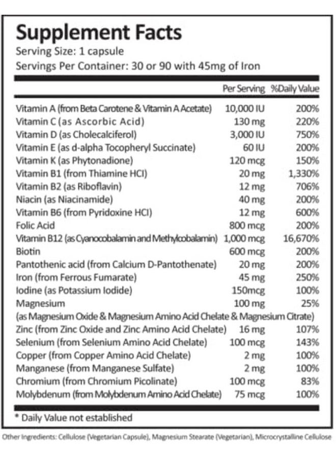 ProCare Health - Once Daily Bariatric Multivitamin ; Capsule ; 45Mg Iron ; 90 Count - Image 1