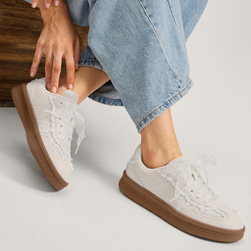 Vilanva Women's Lace Detail Fashion Sneakers Comfortable Casual Dress Sneakers with Retro Gum Sole Walking Trendy Footwear - Image 2