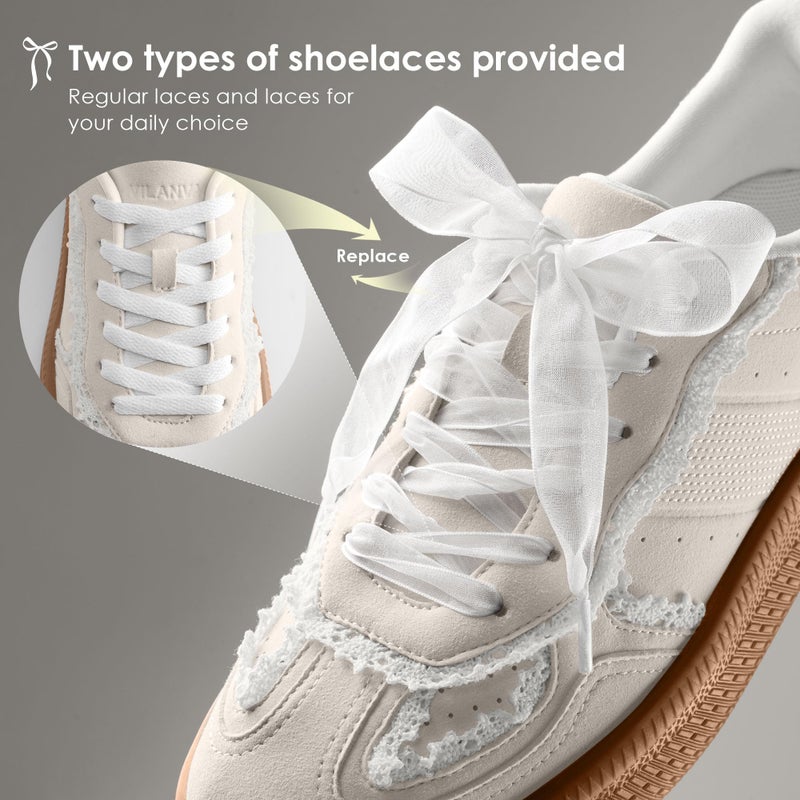 Vilanva Women's Lace Detail Fashion Sneakers Comfortable Casual Dress Sneakers with Retro Gum Sole Walking Trendy Footwear - Image 5