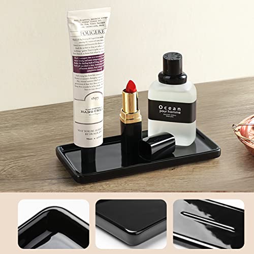 Gurygo 6" Bathroom Trays - Ceramic Vanity Tray for Bathroom - Small Ceramic Tray - Kitchen Soap Trays for Kitchen Counter - Bathtub Organizer (Black) - Image 2