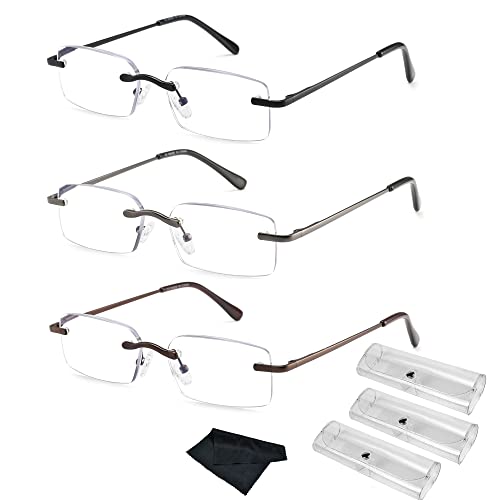 HIYANJN Frameless Reading Glasses Blue Light Blocking Rimless Computer Reader For men Lightweight Eyeglasses(3-Pack,3.25 - Image 2