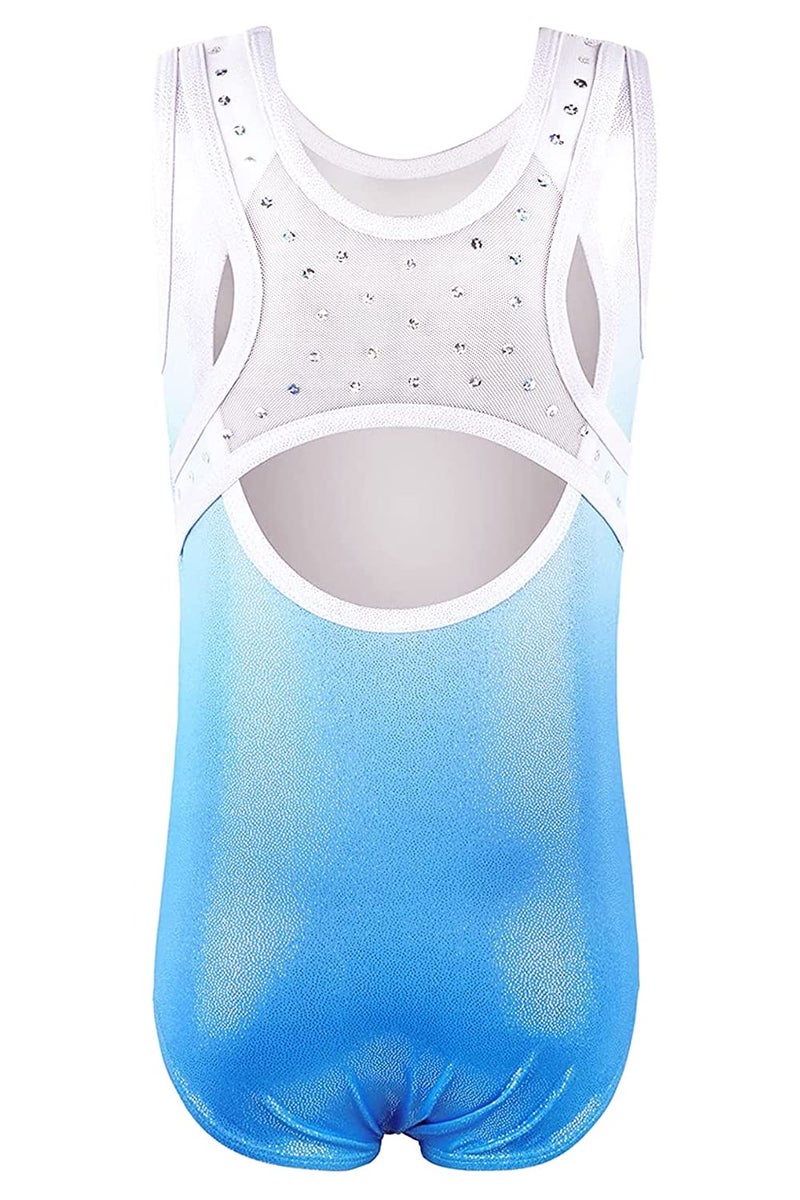 EQSJIU Girls Leotards For Gymnastics Size 6 6-7 7-8 Years Old Snowflake Blue White Gradient Colors Rhinestones Diamond Lace Sparkly - Image 2