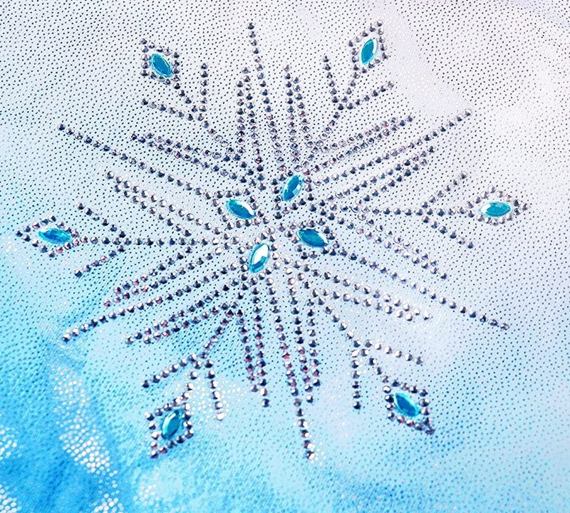 EQSJIU Girls Leotards For Gymnastics Size 6 6-7 7-8 Years Old Snowflake Blue White Gradient Colors Rhinestones Diamond Lace Sparkly - Image 3