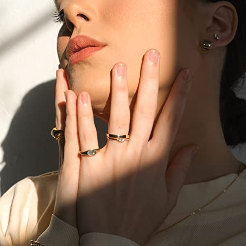 espere 18K Gold Plated Tiny Signet Ring Oval Pinky Stacking Ring North Star Dainty Gold Rings for Women - Image 4