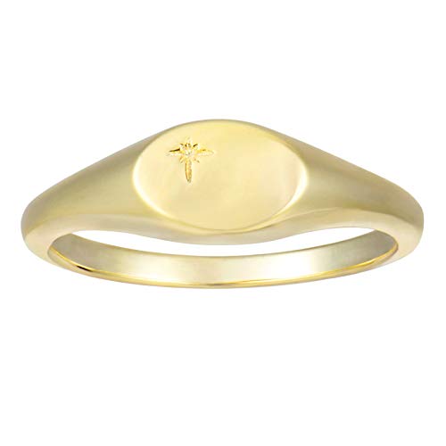 espere 18K Gold Plated Tiny Signet Ring Oval Pinky Stacking Ring North Star Dainty Gold Rings for Women - Image 1