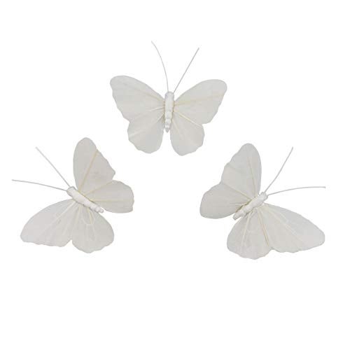 Berfutall- Feather Butterfly Decorations Set of 12 pcs White Craft Butterflies on Wire .Party Spring Home Decor Floral Pics - Image 1