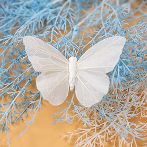 Berfutall- Feather Butterfly Decorations Set of 12 pcs White Craft Butterflies on Wire .Party Spring Home Decor Floral Pics - Image 5