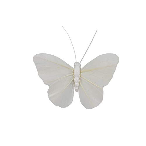 Berfutall- Feather Butterfly Decorations Set of 12 pcs White Craft Butterflies on Wire .Party Spring Home Decor Floral Pics - Image 2