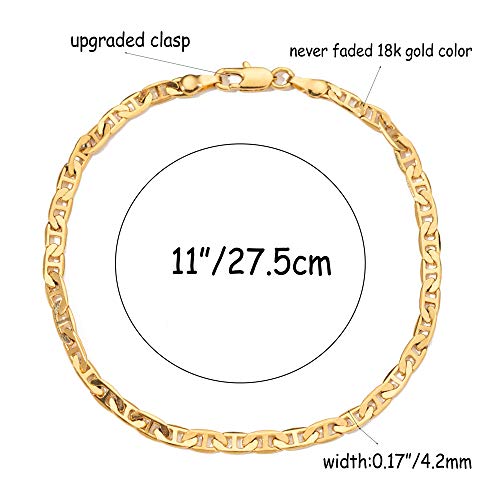 kelistom Gold Anklet for Women 14K Gold / 18K Gold/Platinum Plated Flat Mariner Link Chain Ankle Bracelets for Women 9 10 11 inches (18K Gold, 11) - Image 2