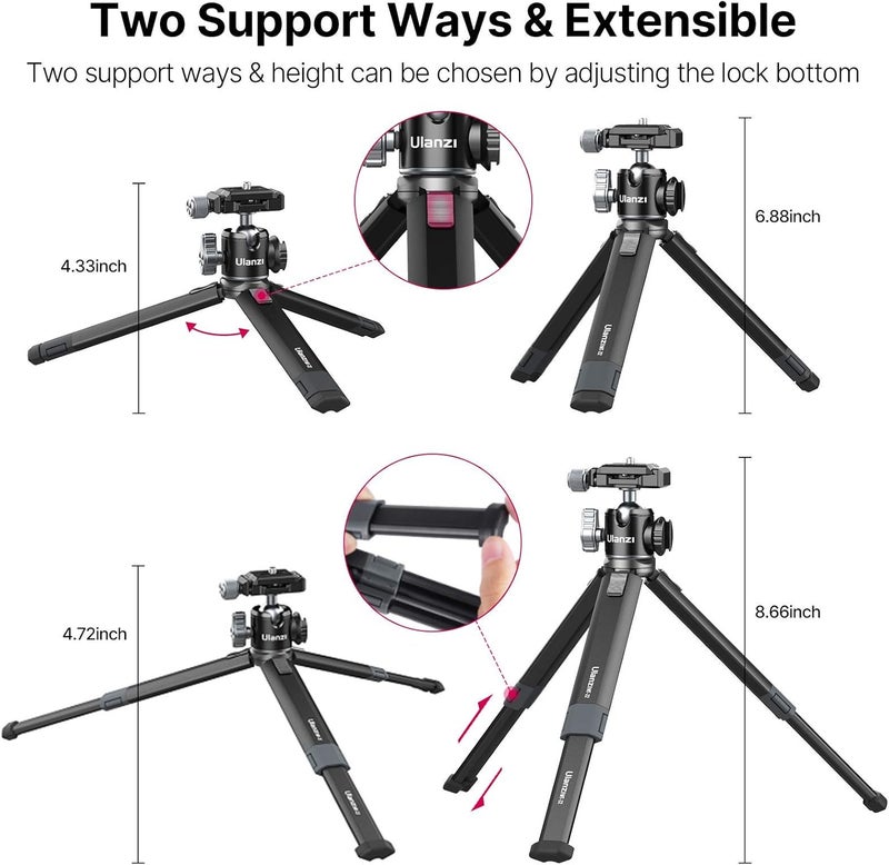 PICTRON Portable Desktop Mini Tripod MT-24 Compact Camera Tripod Aluminum Alloy with 360° Ball Head,1/4 inches Quick Release Plate for DSLR Camera Video Camcorder, Load up to 11lbs/5kg - Image 2