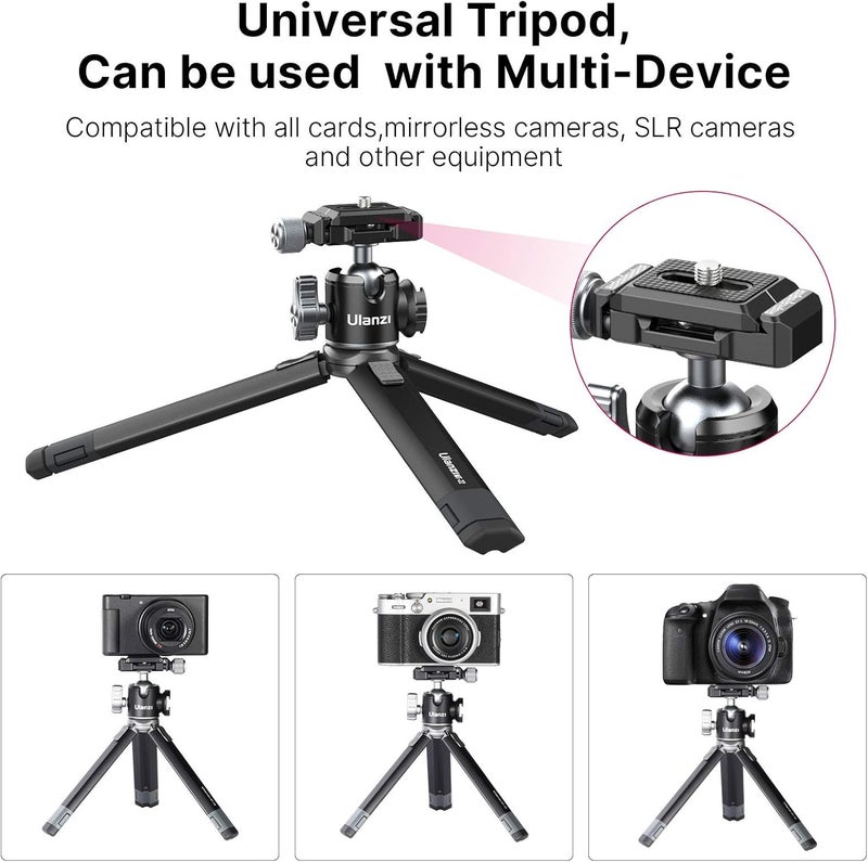 PICTRON Portable Desktop Mini Tripod MT-24 Compact Camera Tripod Aluminum Alloy with 360° Ball Head,1/4 inches Quick Release Plate for DSLR Camera Video Camcorder, Load up to 11lbs/5kg - Image 4