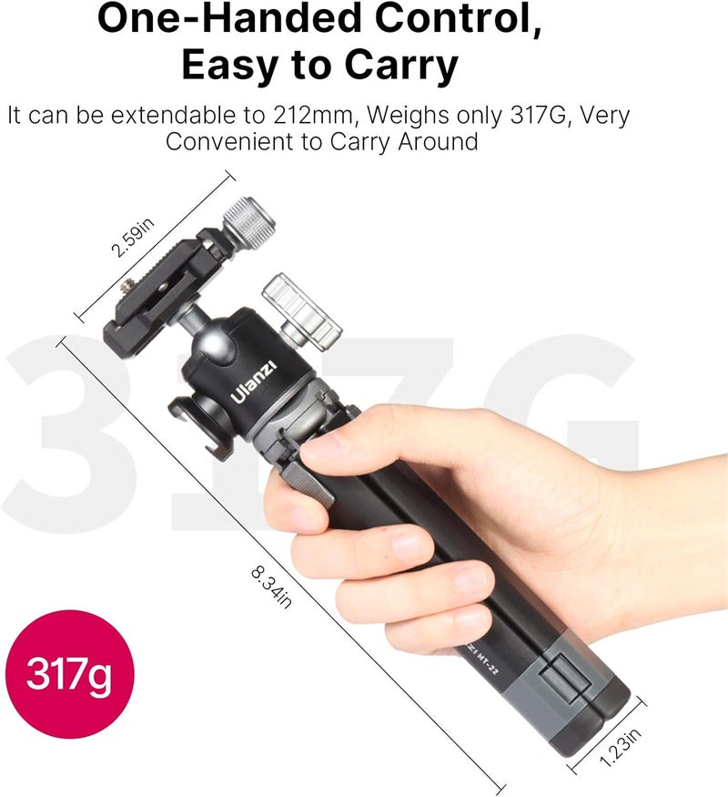PICTRON Portable Desktop Mini Tripod MT-24 Compact Camera Tripod Aluminum Alloy with 360° Ball Head,1/4 inches Quick Release Plate for DSLR Camera Video Camcorder, Load up to 11lbs/5kg - Image 5
