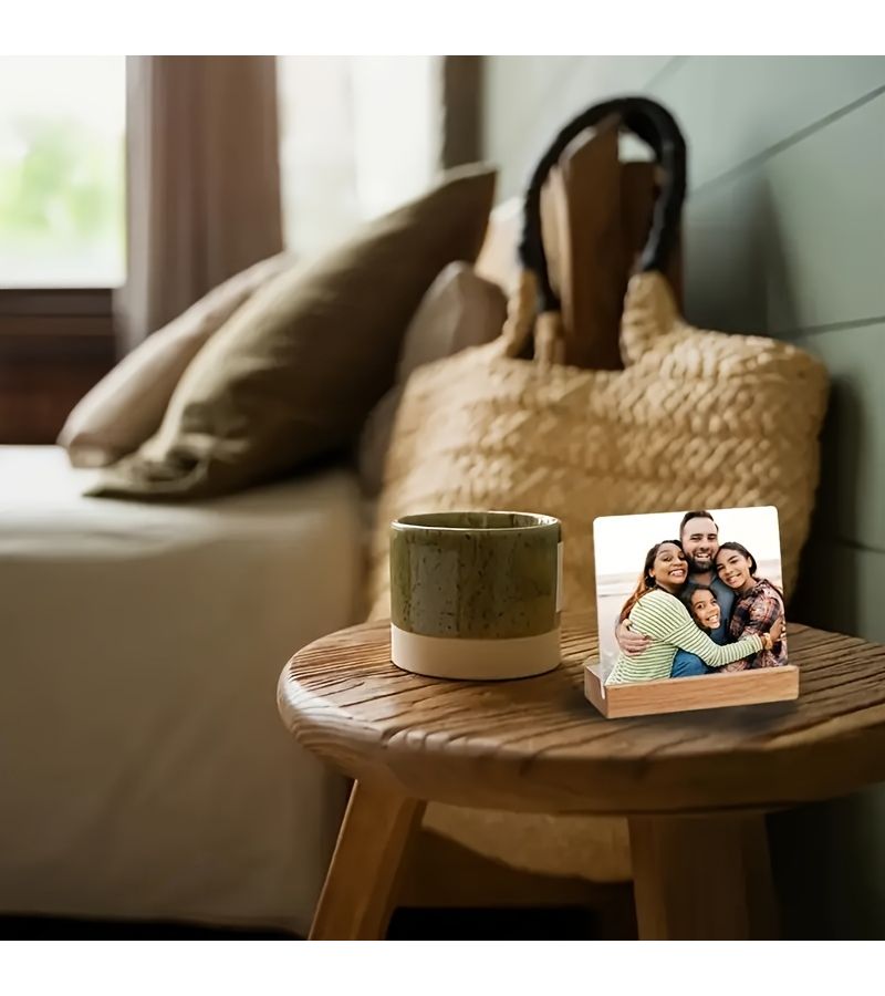 Custom Photo Frame Acrylic Plaque 10x10cm With Wooden Base Anniversary Gift - Image 5