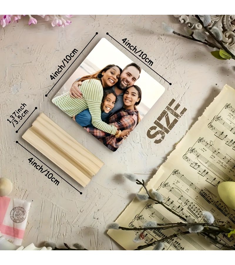 Custom Photo Frame Acrylic Plaque 10x10cm With Wooden Base Anniversary Gift - Image 2
