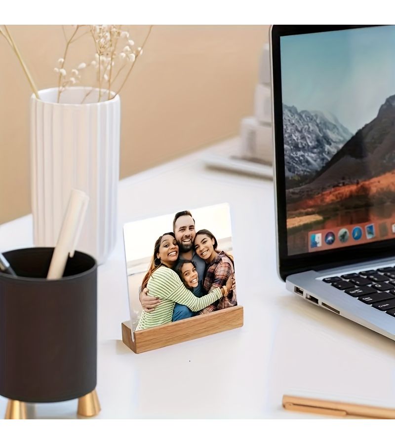 Custom Photo Frame Acrylic Plaque 10x10cm With Wooden Base Anniversary Gift - Image 4