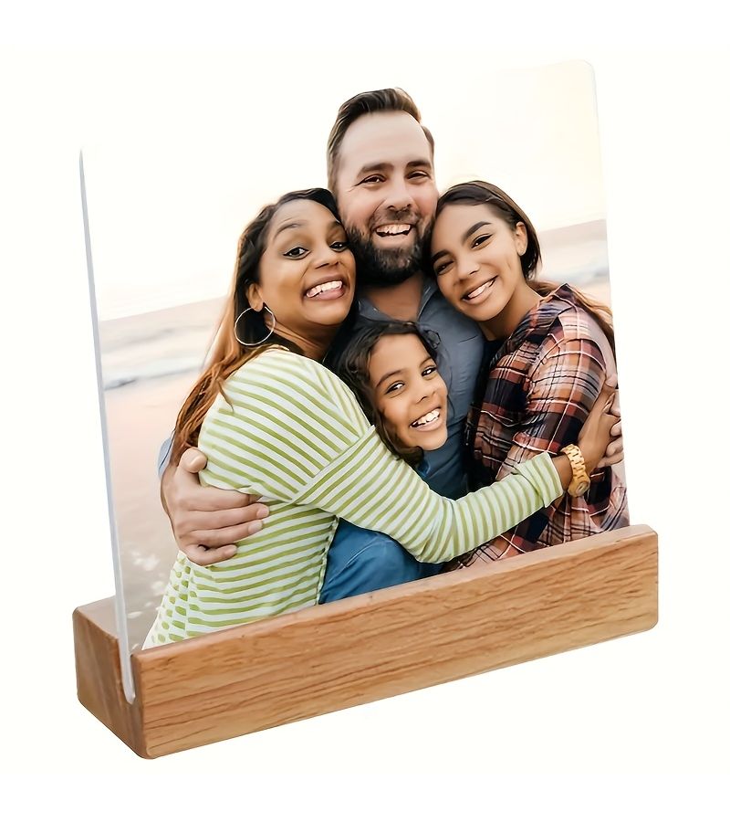 Custom Photo Frame Acrylic Plaque 10x10cm With Wooden Base Anniversary Gift - Image 3