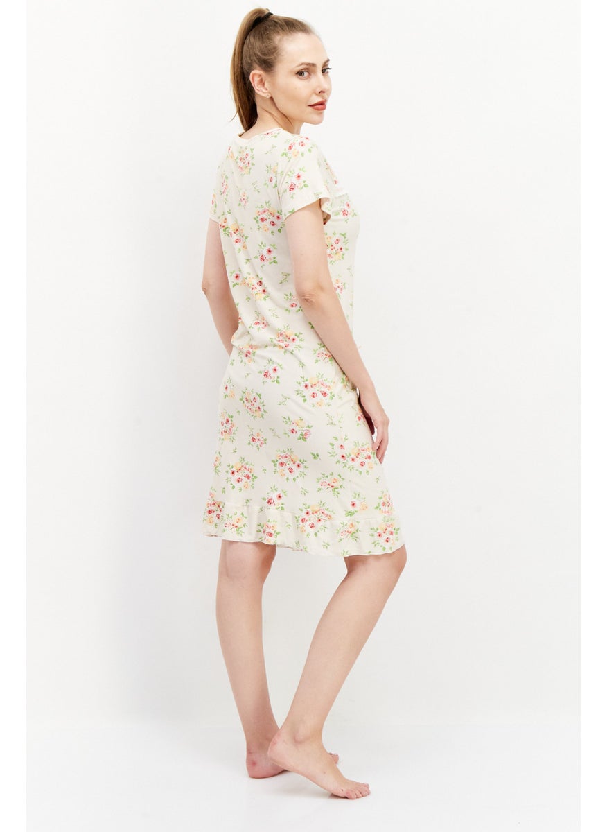 Miss Lillian Women Floral Short Sleeve Slip Dress, Beige Combo  - Image 4