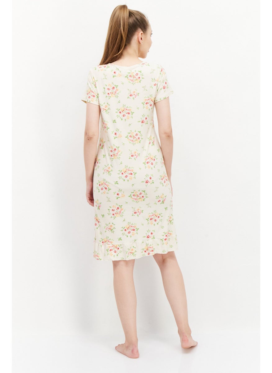 Miss Lillian Women Floral Short Sleeve Slip Dress, Beige Combo  - Image 3