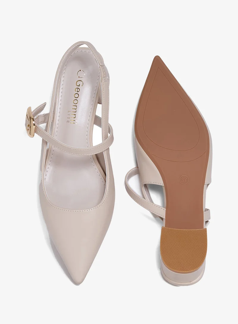Geoomnii BEIGE Geoomnii Mid Heel Mules for Women – Stylish Backless Slip-On Heels for Office, Party & Everyday Wear for Women | Best Price UAE
