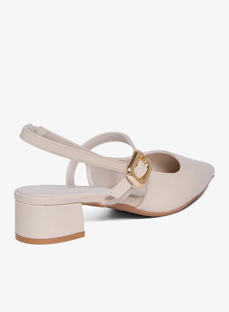 Geoomnii BEIGE Geoomnii Mid Heel Mules for Women – Stylish Backless Slip-On Heels for Office, Party & Everyday Wear for Women | Best Price UAE