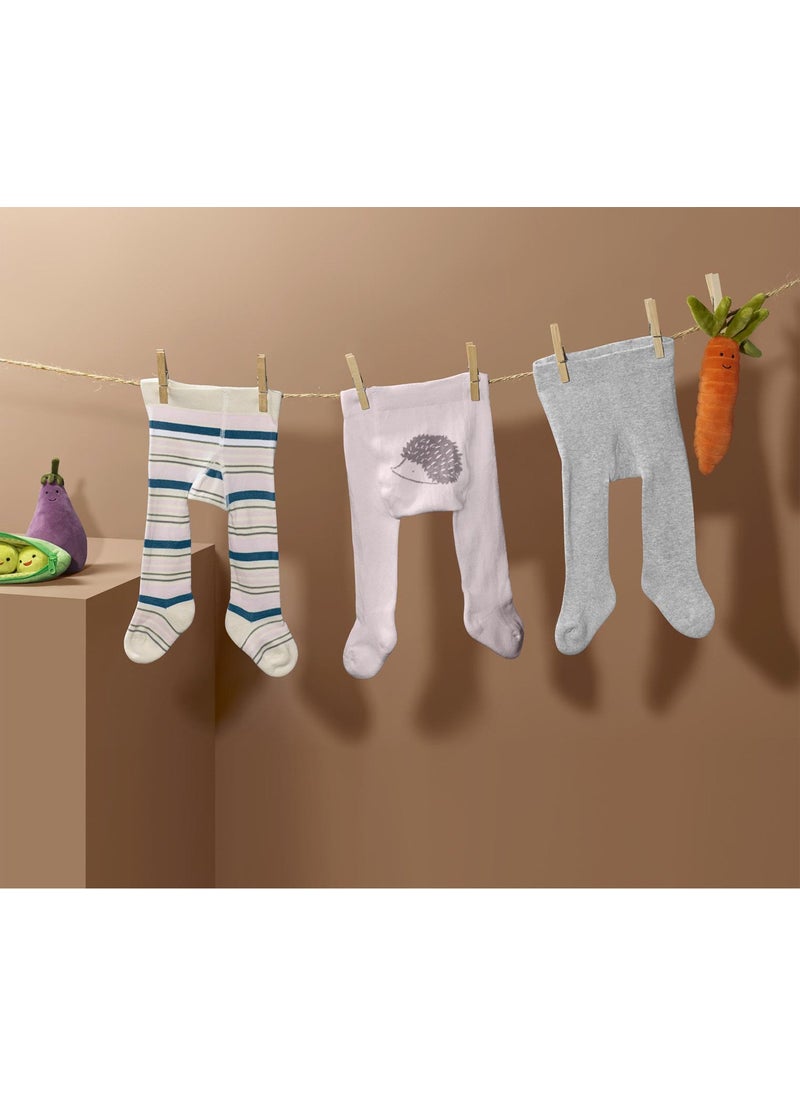 Tchibo Baby Girls 3pcs. Tights, Pink and Grey and White Combo  - Image 1