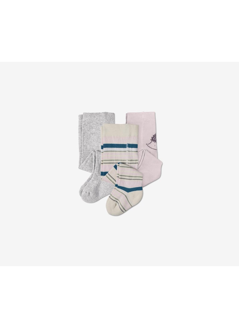 Tchibo Baby Girls 3pcs. Tights, Pink and Grey and White Combo  - Image 2