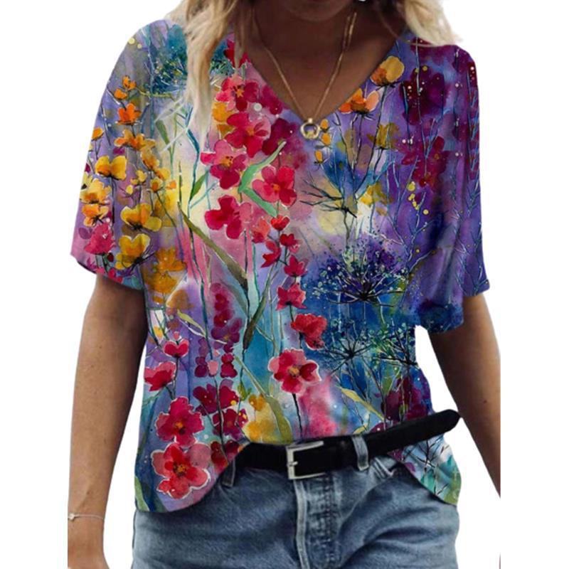Source Manufacturer Women'S V-Neck Short-Sleeve Top Summer 3D Abstract Print T-Shirt Trendy Sale - Image 3