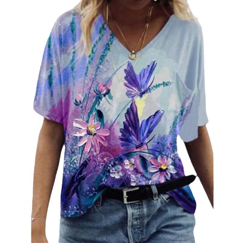 Source Manufacturer Women'S V-Neck Short-Sleeve Top Summer 3D Abstract Print T-Shirt Trendy Sale - Image 2