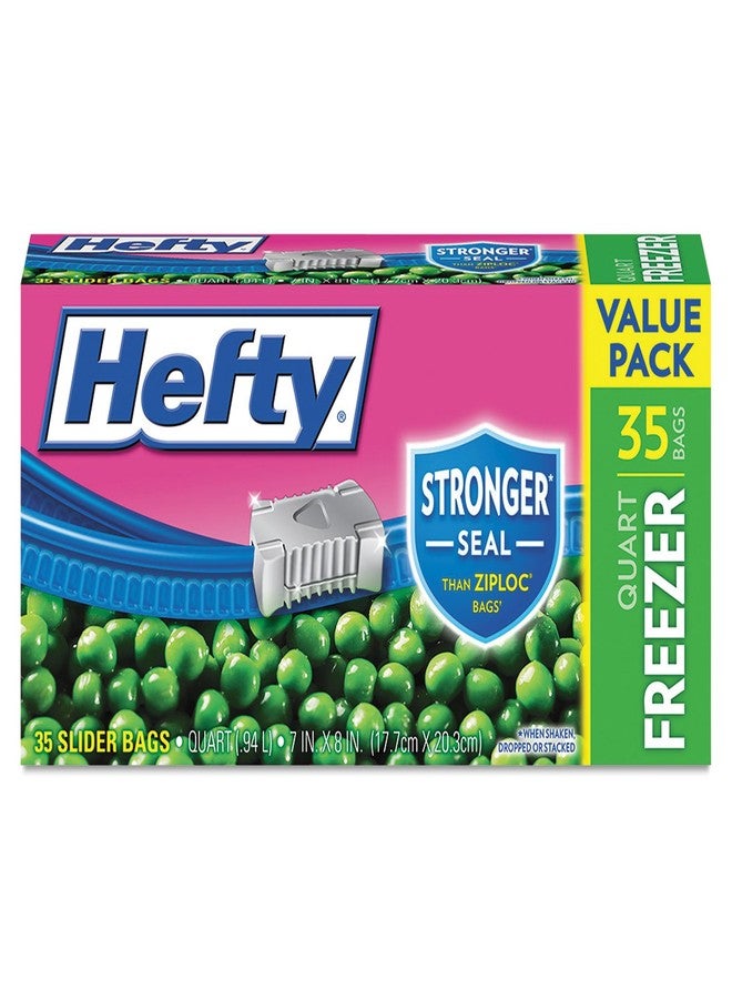 Hefty One Zip Slider Bags, Freezer, 1qt, 2.5 mil, Clear, 35/Box - Image 1