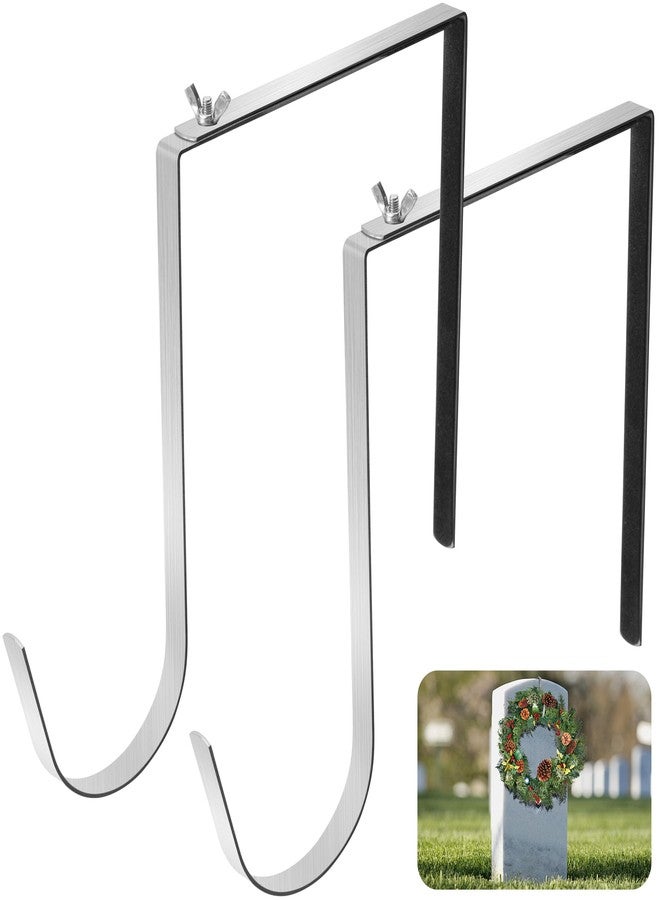 Watayo 2 Pcs Christmas Headstone Wreath Hanger- Fit 6"-11" Adjustable Cemetery Tombstone Wreath Holder- Stainless Steel Cemetery Gravestone Wreath Stand for Christmas Easter Memorial Day Gravestone Decoratio - Image 1
