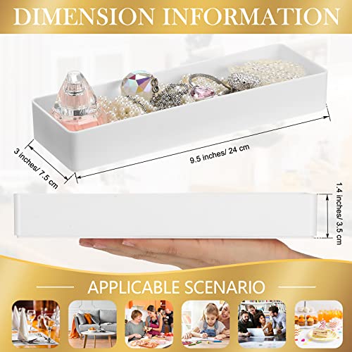 Teling 4 Pack Plastic Drawer Organizer 95 x 3 x 14 Inch Tabletop Organizer Tray Stationery Holder White Half Accessory Tray Stackable Storage Container for Vanity Office Home Utensils Gadgets Shelf Kitchen - Image 3