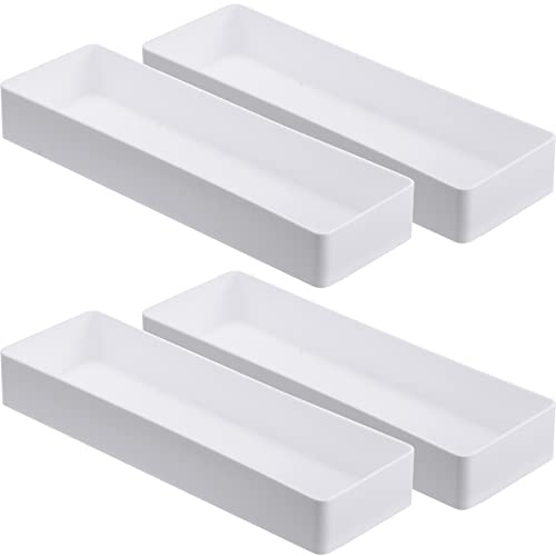 Teling 4 Pack Plastic Drawer Organizer 95 x 3 x 14 Inch Tabletop Organizer Tray Stationery Holder White Half Accessory Tray Stackable Storage Container for Vanity Office Home Utensils Gadgets Shelf Kitchen - Image 1