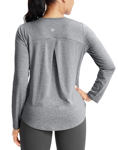 SANTINY Lightweight Long Sleeve Workout Tops for Women Breathable Gym Yoga Athletic Running Hiking Top UPF 50 Sun Shirts Heather Grey_L - Image 1