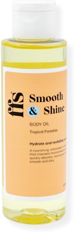 FFS Beauty Smooth Shine Luxurious Body Oil Hydrating Jojoba Avocado Grapeseed Blend with Tropical Scent for Radiant Silky Skin All Skin Types