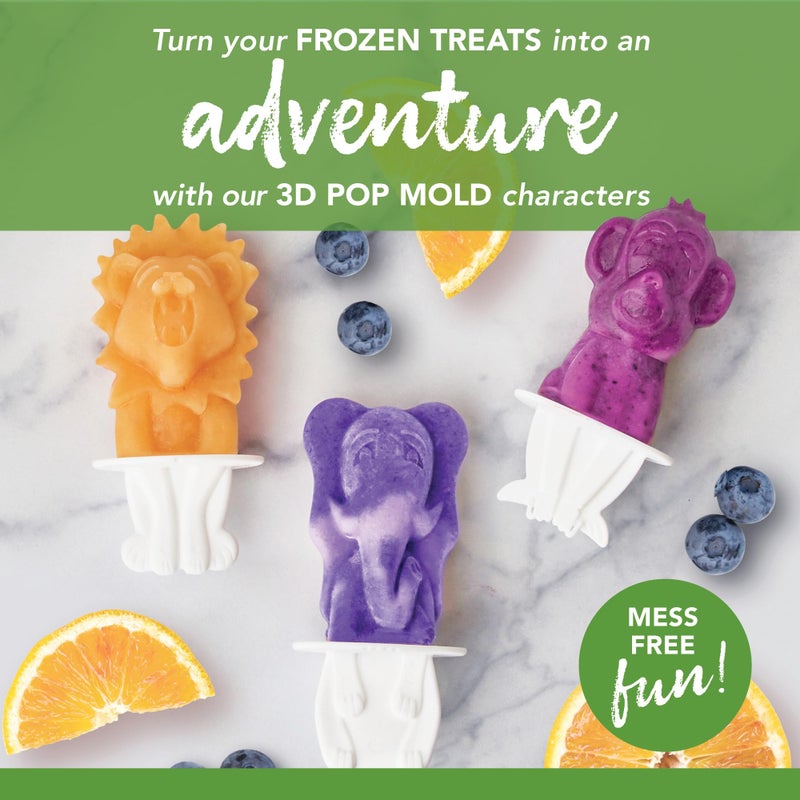 Tovolo Animal Popsicle Molds Zoo Crew Set of 4 Reusable Popsicle Molds with Sticks Bear Lion Monkey Elephant, BPA Free Silicone Pop Maker for Kids, Dishwasher Safe Animal Ice Molds for Frozen Treats - Image 2
