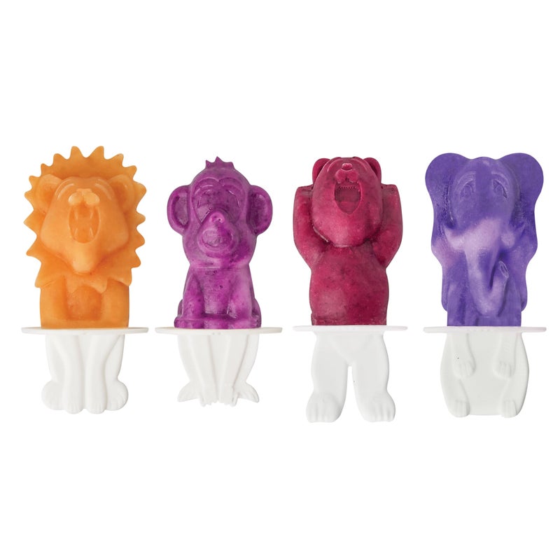 Tovolo Animal Popsicle Molds Zoo Crew Set of 4 Reusable Popsicle Molds with Sticks Bear Lion Monkey Elephant, BPA Free Silicone Pop Maker for Kids, Dishwasher Safe Animal Ice Molds for Frozen Treats - Image 1