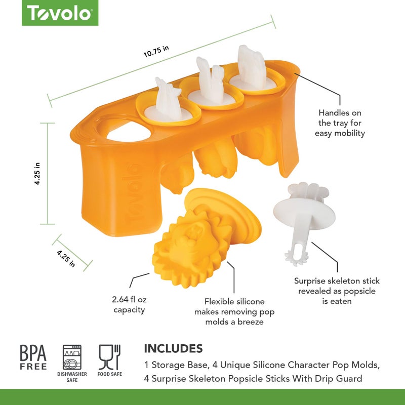 Tovolo Animal Popsicle Molds Zoo Crew Set of 4 Reusable Popsicle Molds with Sticks Bear Lion Monkey Elephant, BPA Free Silicone Pop Maker for Kids, Dishwasher Safe Animal Ice Molds for Frozen Treats - Image 5